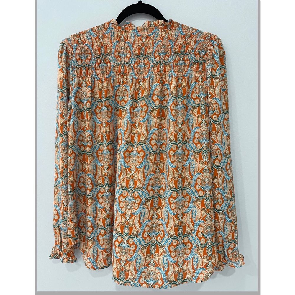 Rose & Olive Tunic Top Womens Color Orange Floral Long Sleeve Sz M - Picture 3 of 8